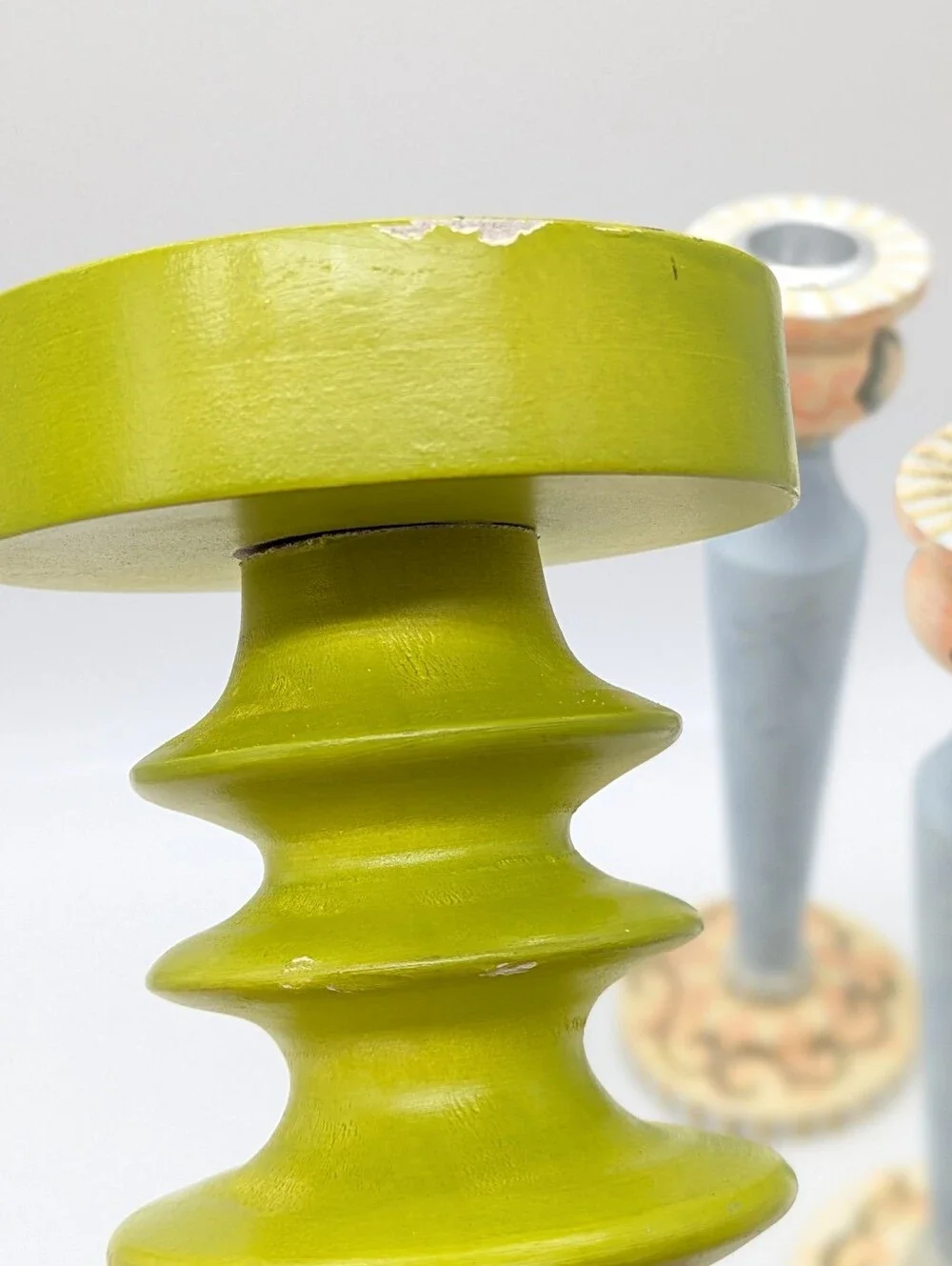 Tranquil Home Hand painted Blue Cream Dragonfly Green Large Wooden Candle Holder